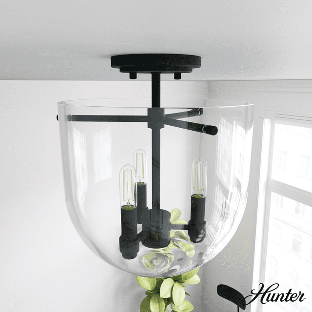 Hunter Sacha Natural Iron 3 Light Flush Mount Ceiling Light Fixture