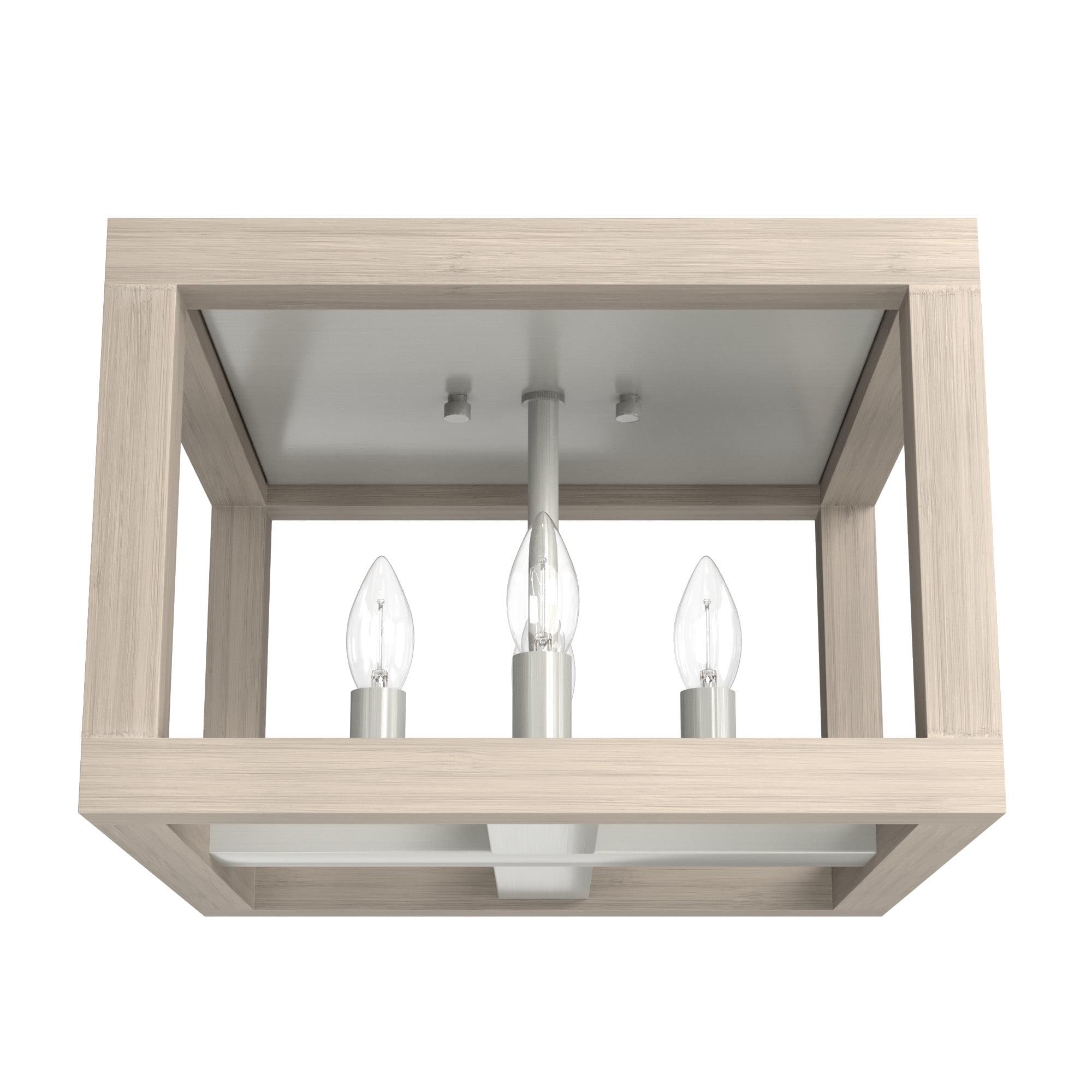 Brushed Nickel and Bleached Wood 4-Light Flush Mount Ceiling Fixture