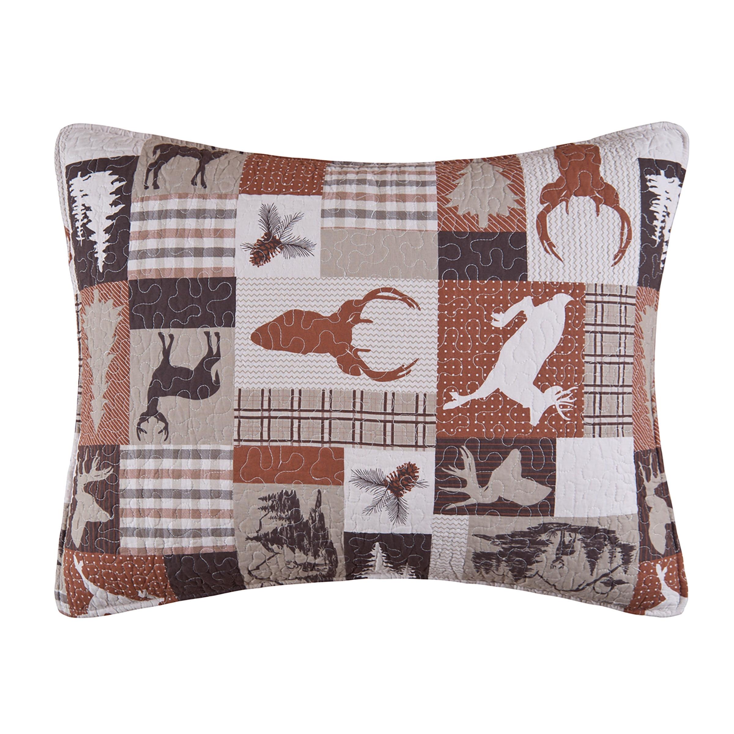 Hunter Patchwork Cotton Standard Sham with Wildlife Motifs