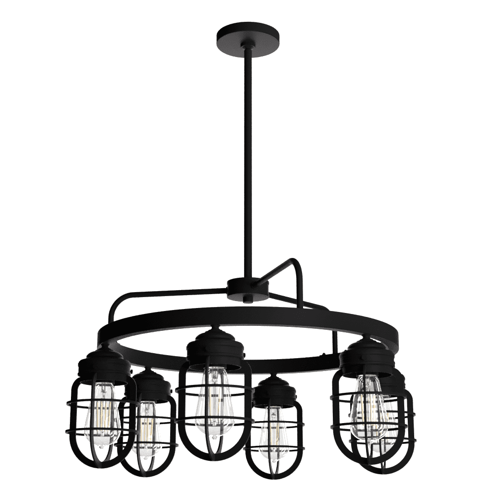 Black Industrial Cage 6-Light Wagon Wheel Chandelier