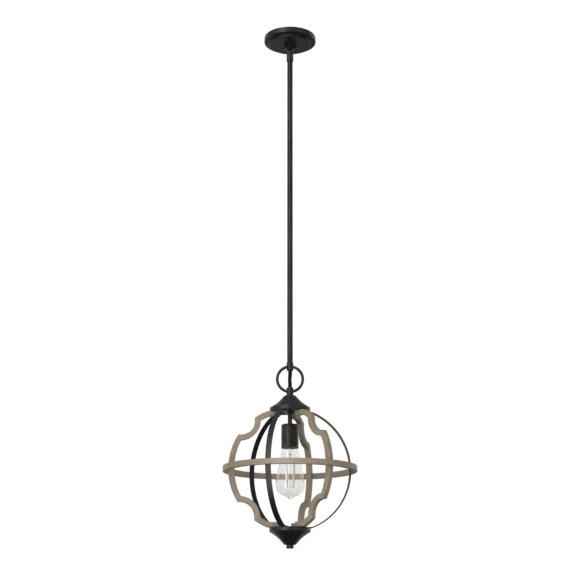 French Oak Rustic Iron 16.75" Transitional Mini Pendant Light