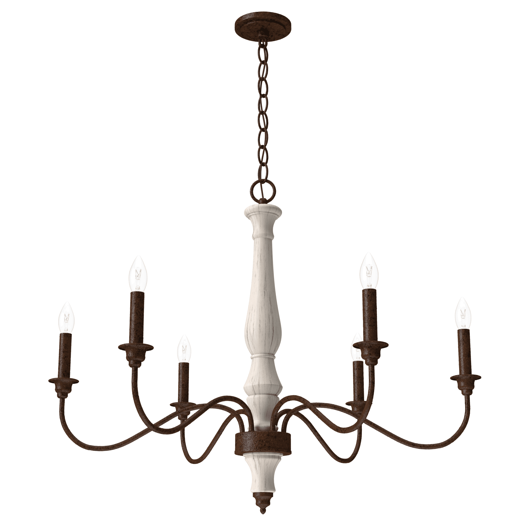 Distressed White Metal 6-Light Candle Chandelier