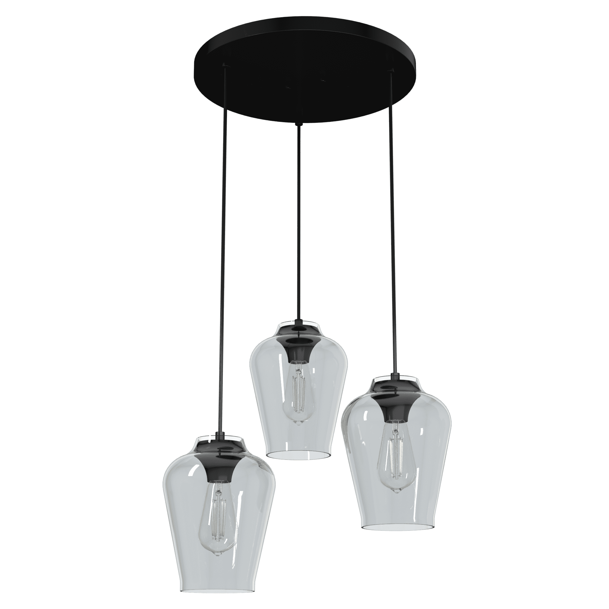 Vidria Matte Black 3-Light Glass Cluster Pendant Fixture