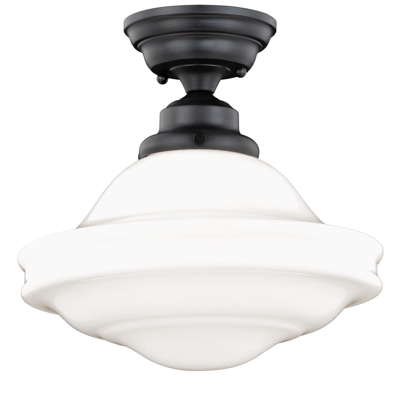 Vaxcel Huntley 12-in W Bronze Farmhouse Schoolhouse Semi Flush Mount Ceiling Light White Glass