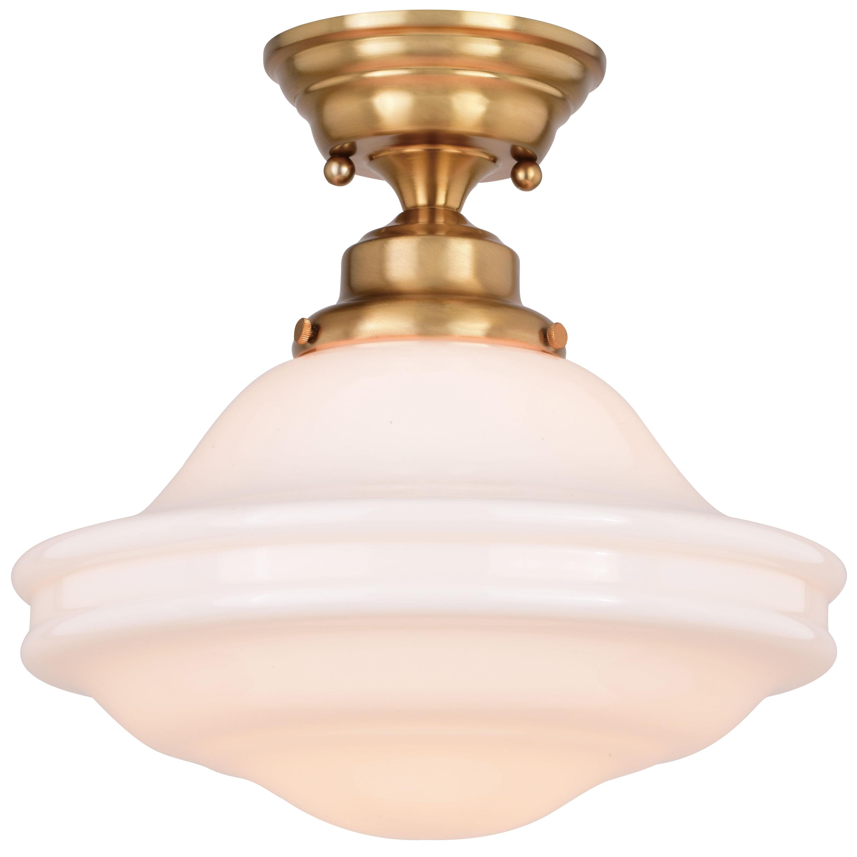 Huntley 12" Natural Brass and White Glass Semi-Flush Ceiling Light