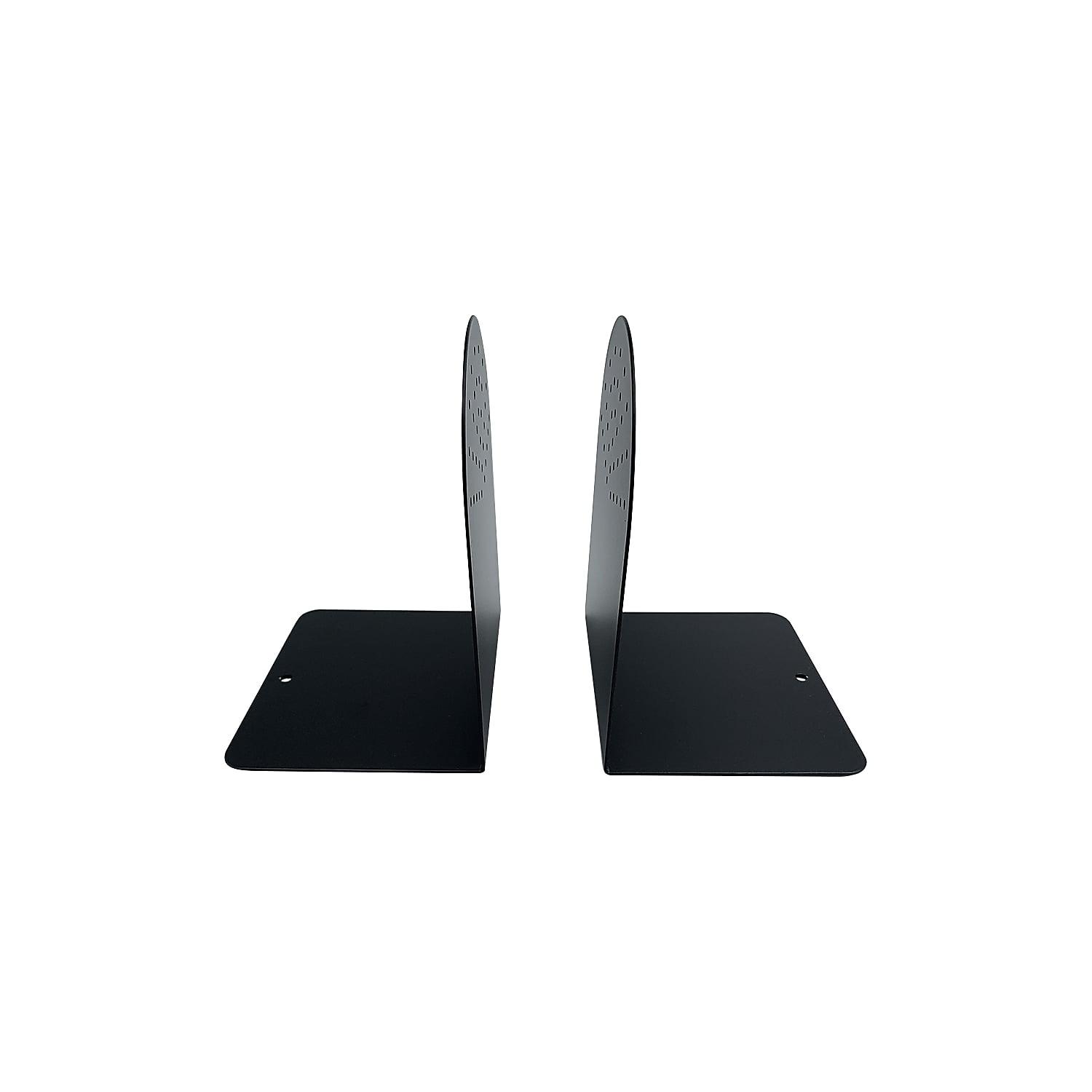 Black Steel Non-Skid Bookends with Perforated Design