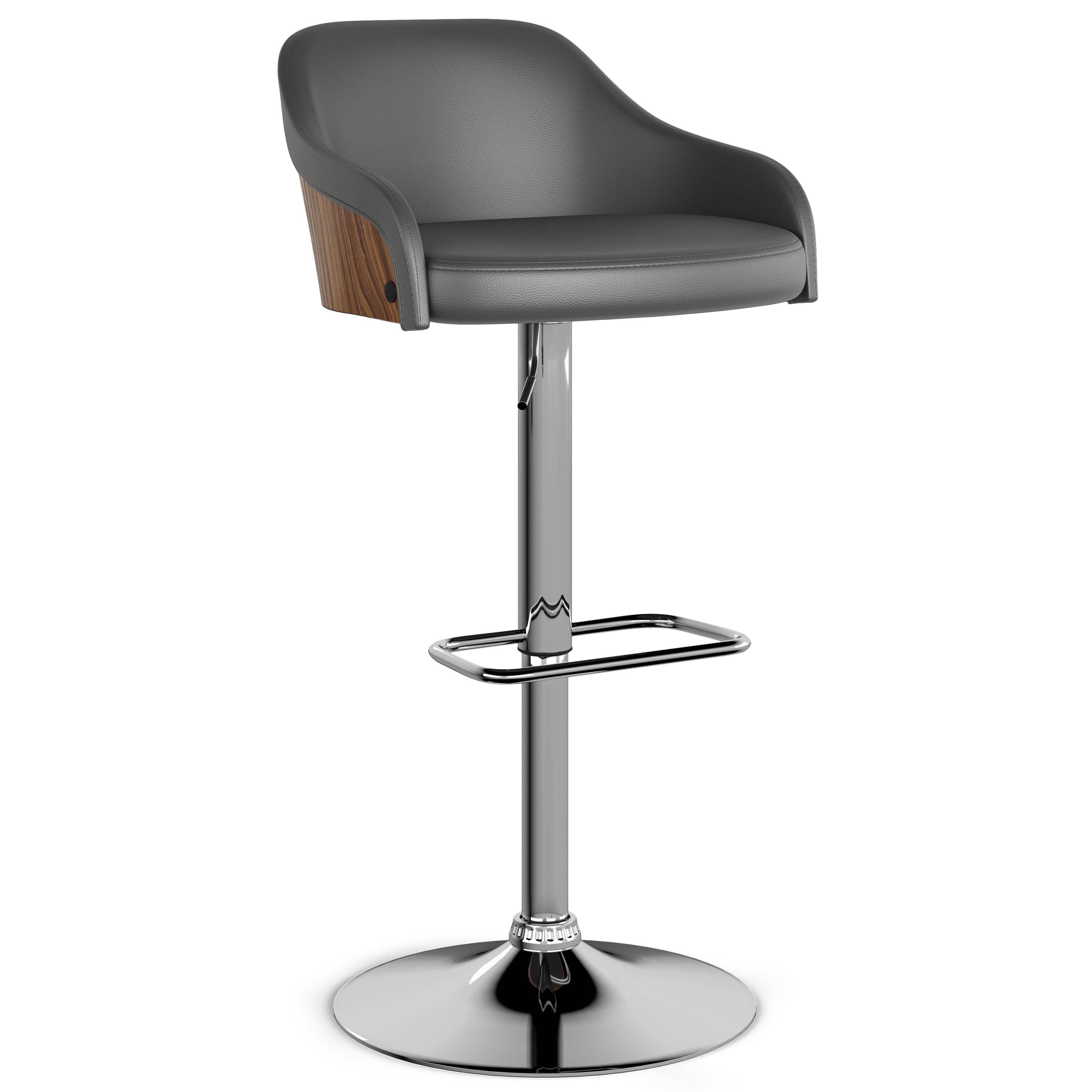 Hutton Gray Adjustable Swivel Bar Stool with Metal Base