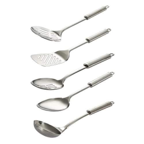 5-Piece Stainless Steel Cooking Utensils Set with Oval Handles