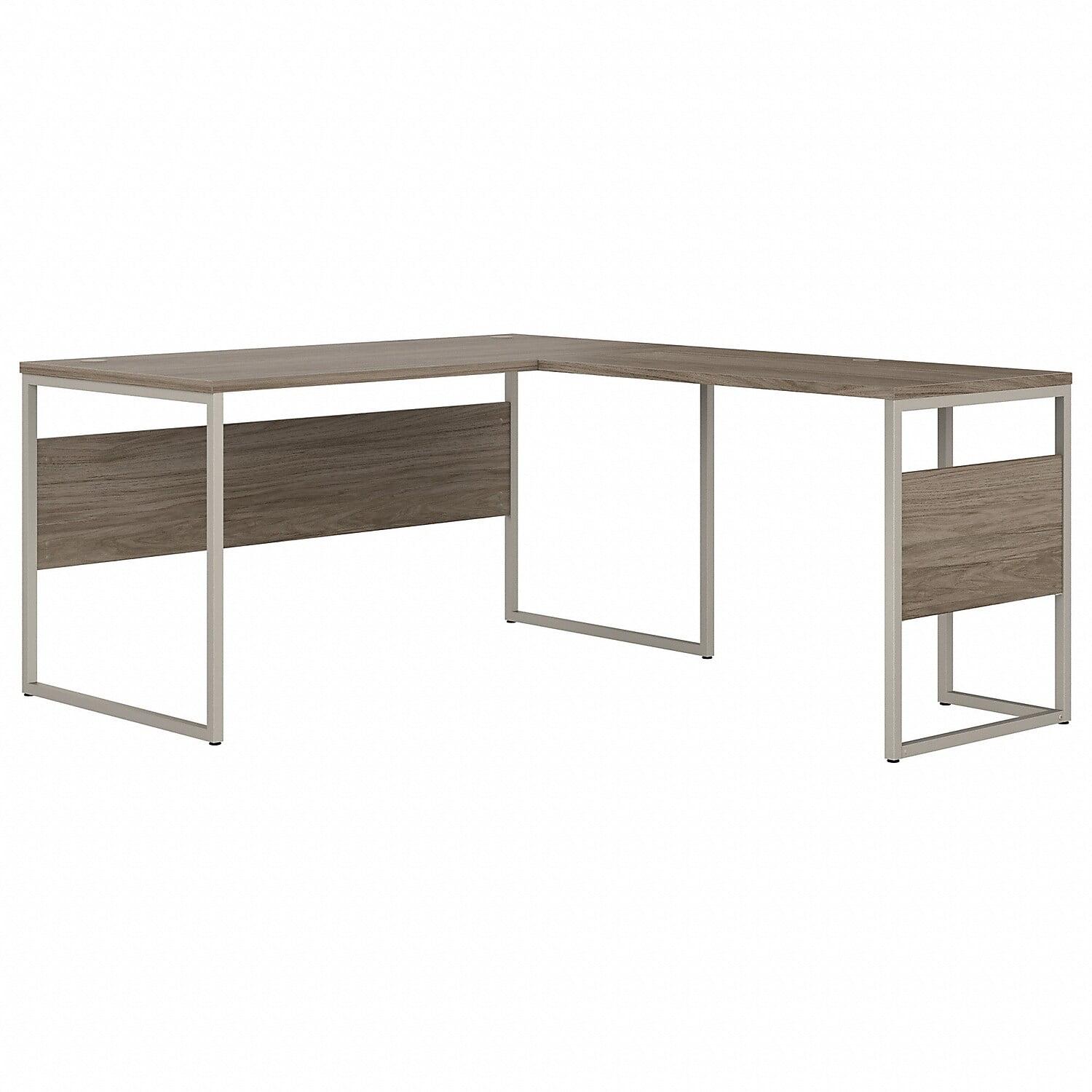 Contemporary Gray Wood L-Shaped Computer Desk with Drawer