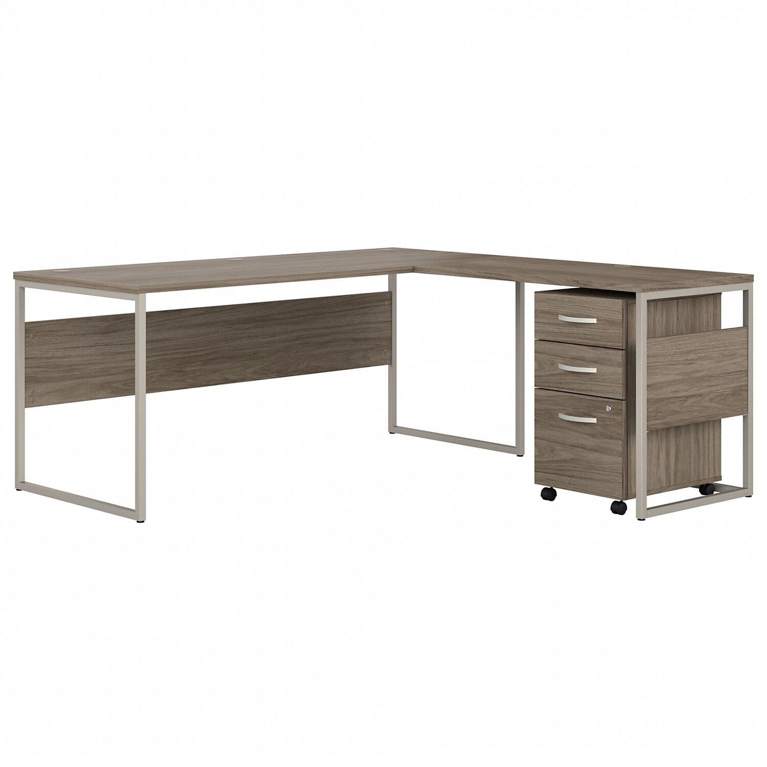 Modern Hickory L-Shaped Computer Desk with 3-Drawer Mobile File Cabinet