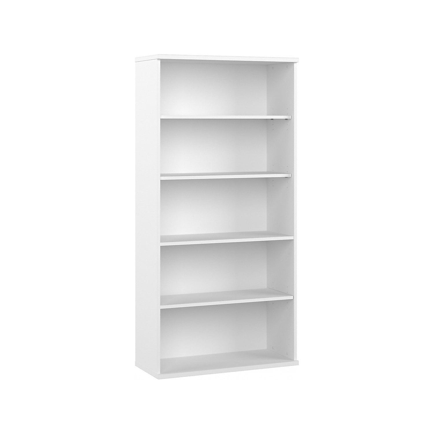 Contemporary White Adjustable 5-Shelf Bookcase - Engineered Wood