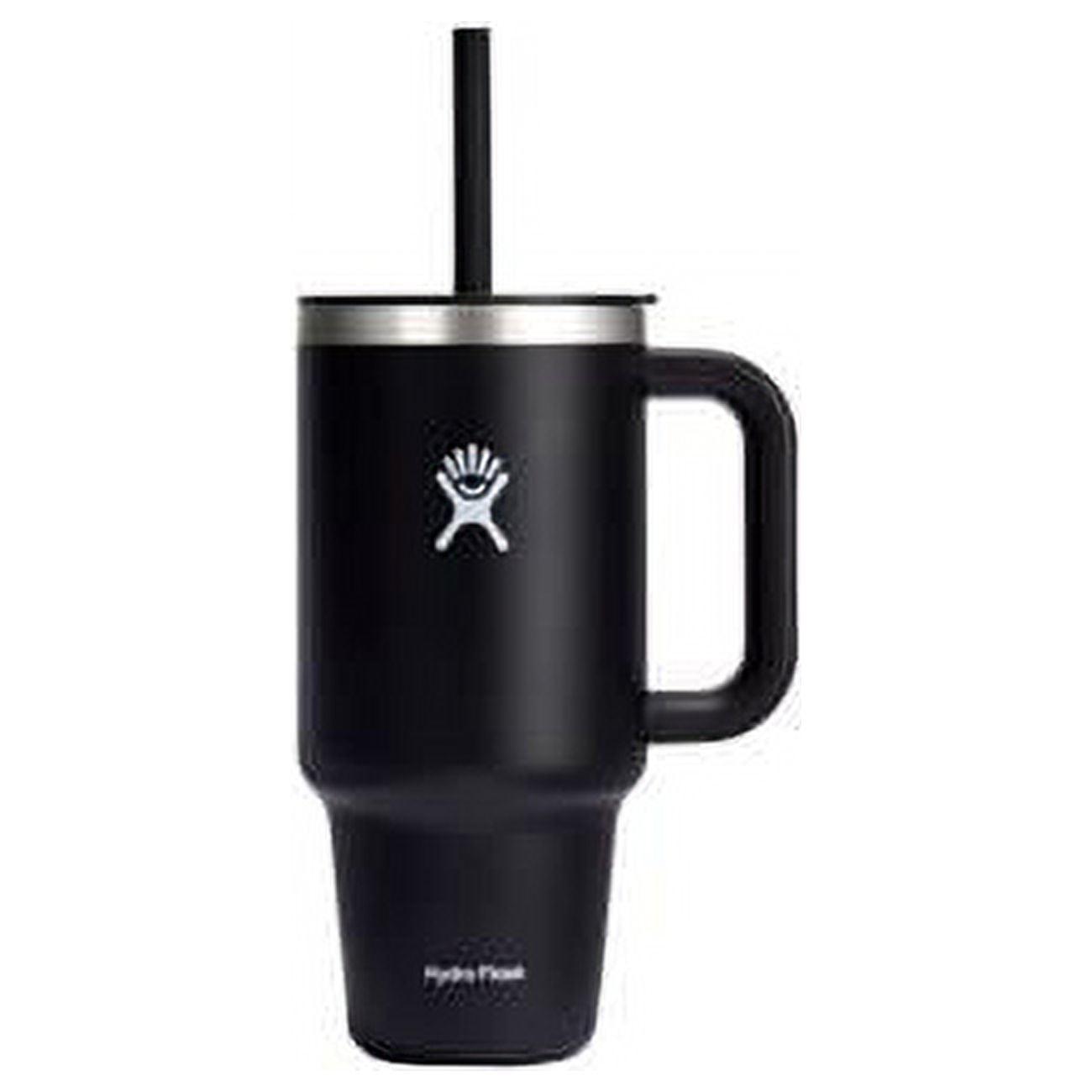 Black Stainless Steel Insulated Travel Tumbler with Handle and Straw