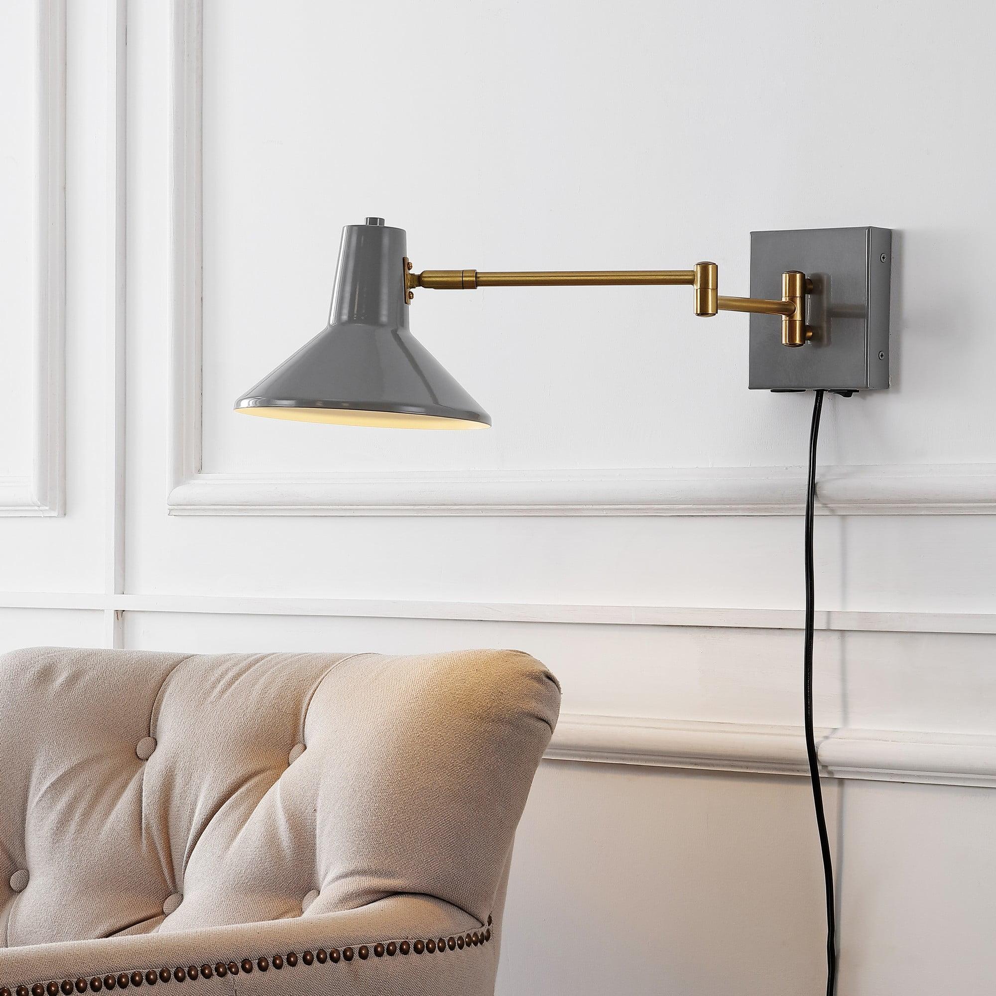 Black Iron Swing Arm Plug-In Wall Sconce with USB Port