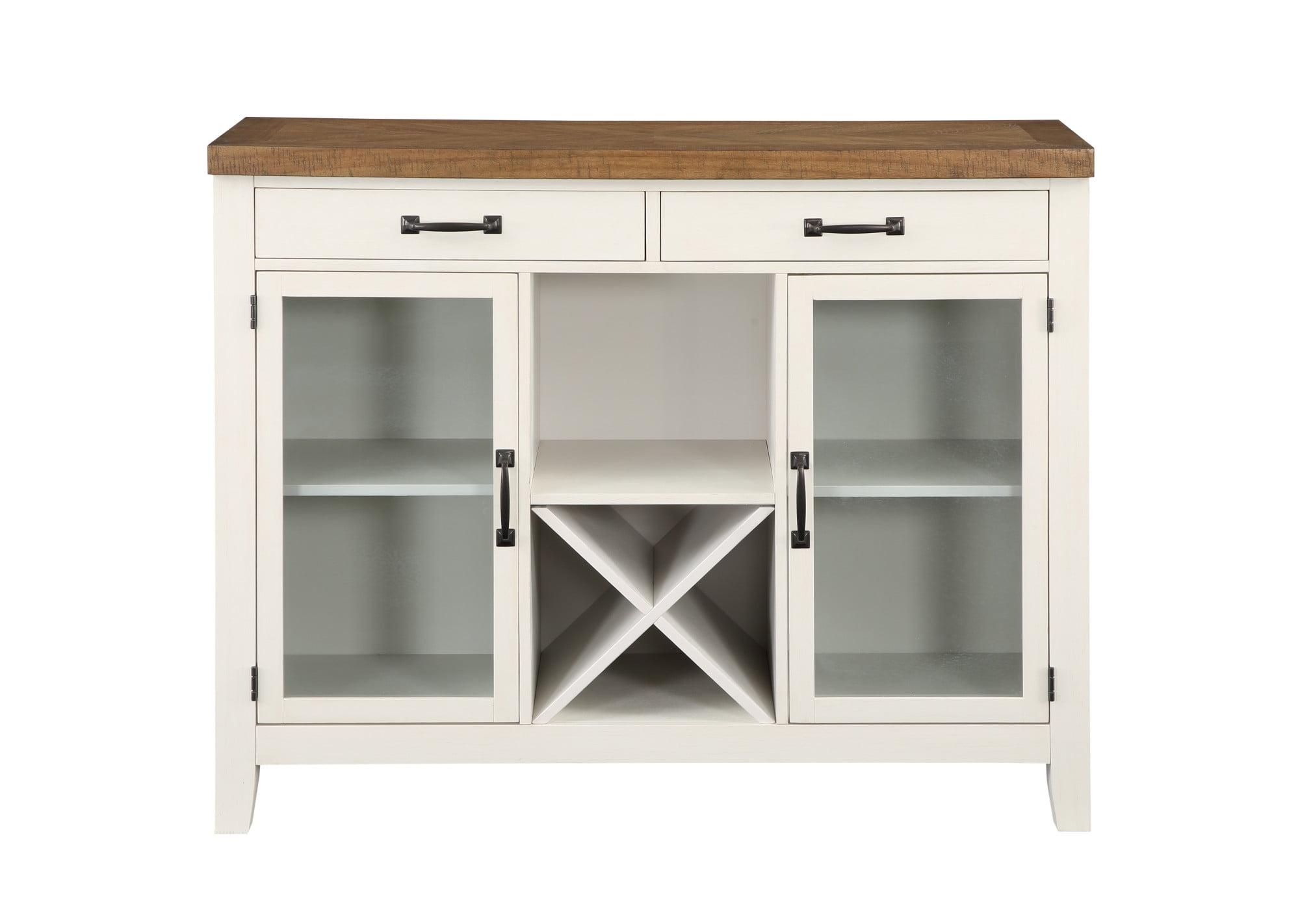 Hyland Off White and Honey Brown Wood Server with Glass Doors