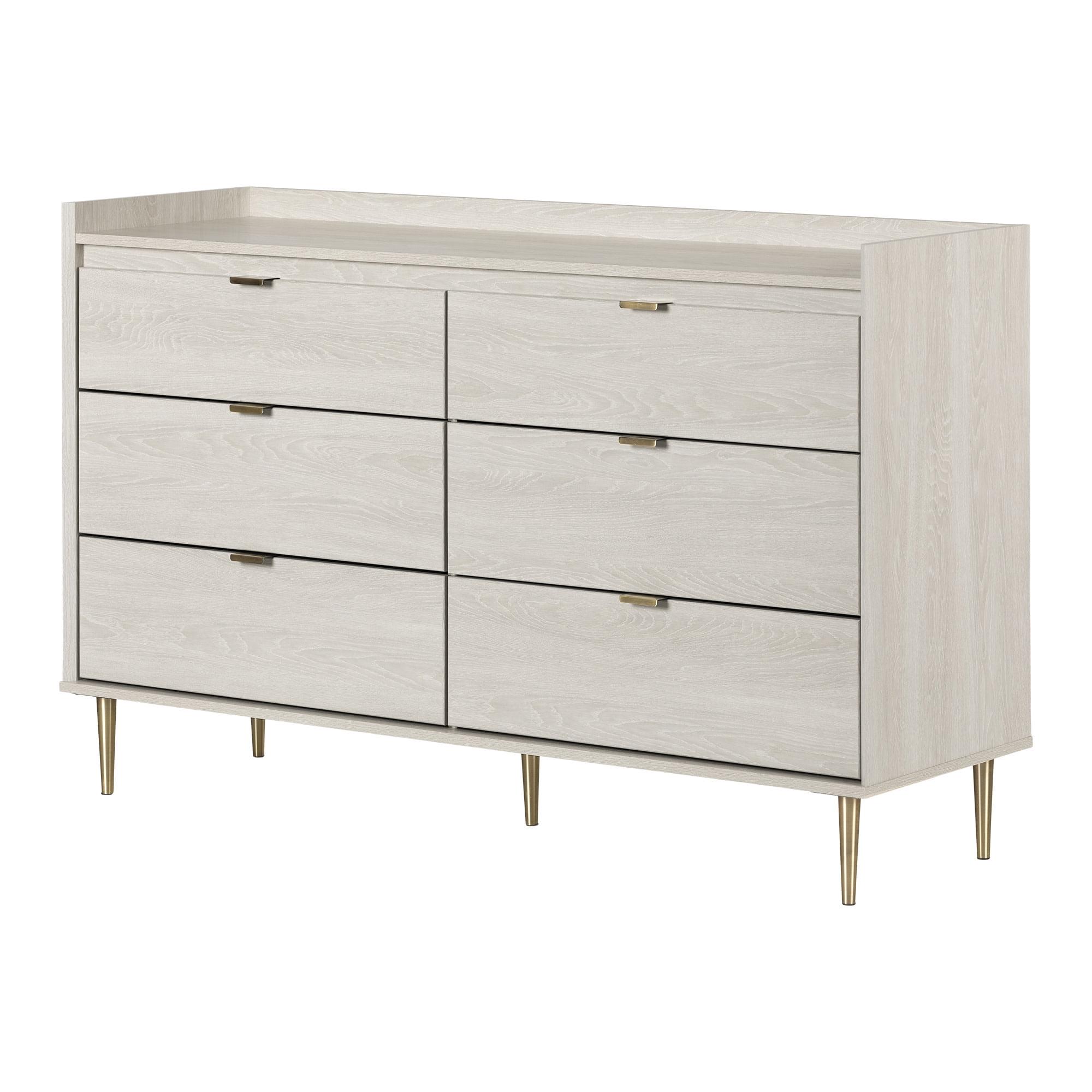 Winter Oak Glam Double Dresser with Brass Accents and Wide Storage