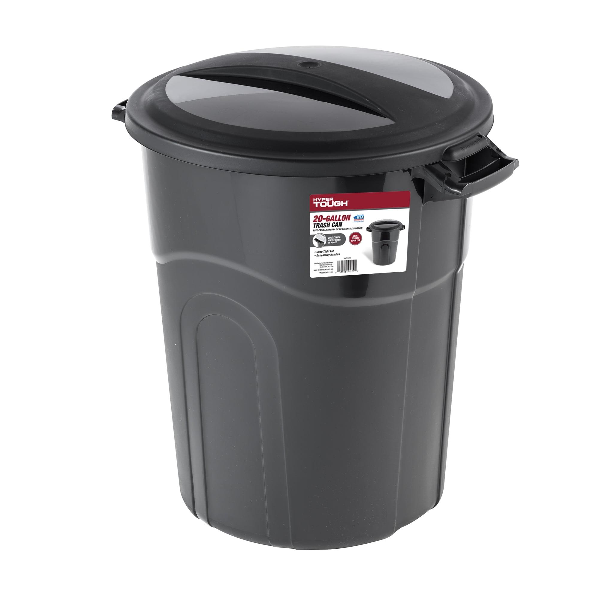 Hyper Tough 20 Gallon Black Plastic Garbage Can with Lid