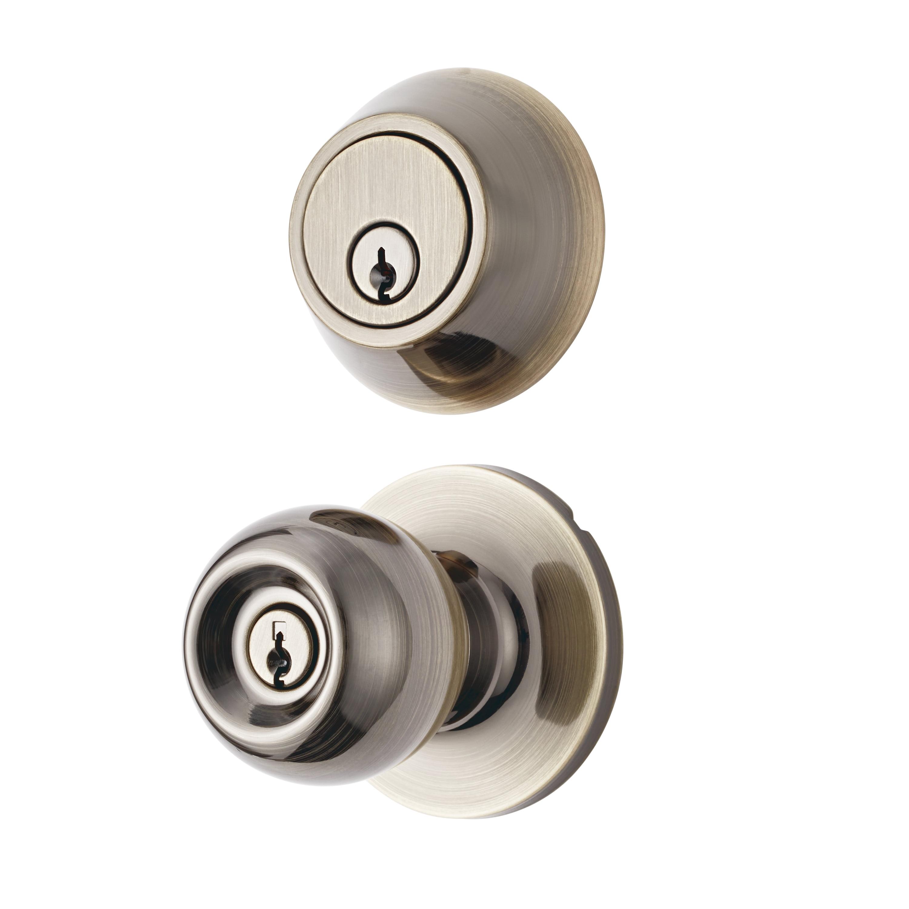 Hyper Tough Keyed Entry Ball Doorknob Lock and Single Cylinder Deadbolt Antique Brass Finish Combo Pack