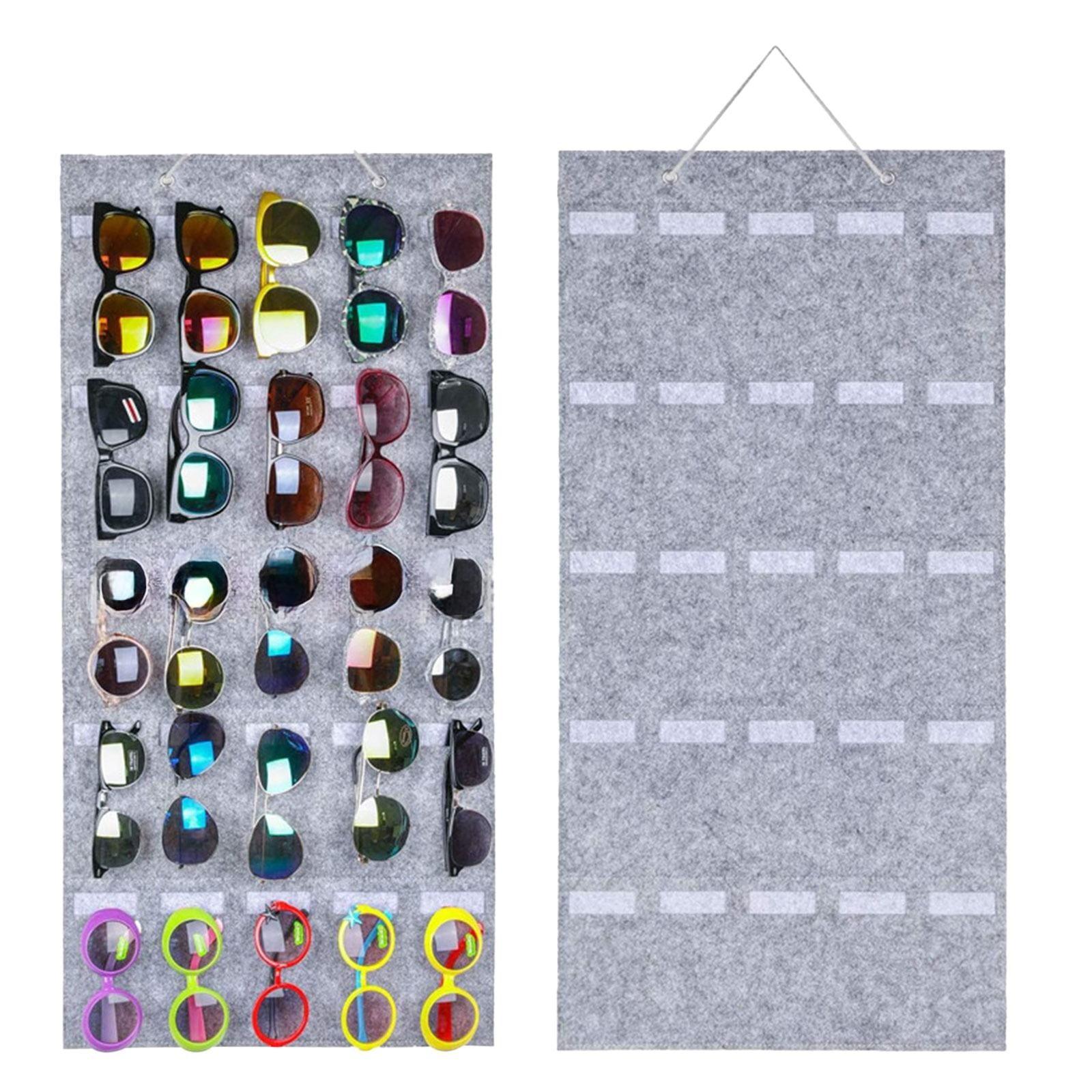 Gray Non-Woven Fabric 25-Slot Hanging Sunglasses Organizer