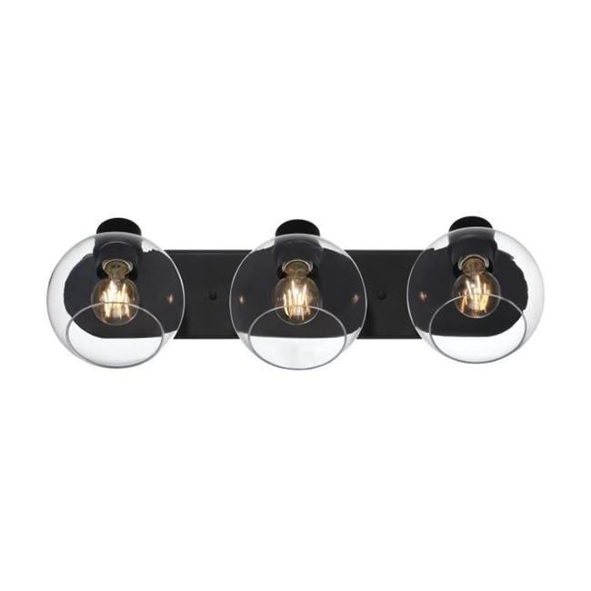Hyson Three Light Wall Fixture, Matte Black & Clear Glass