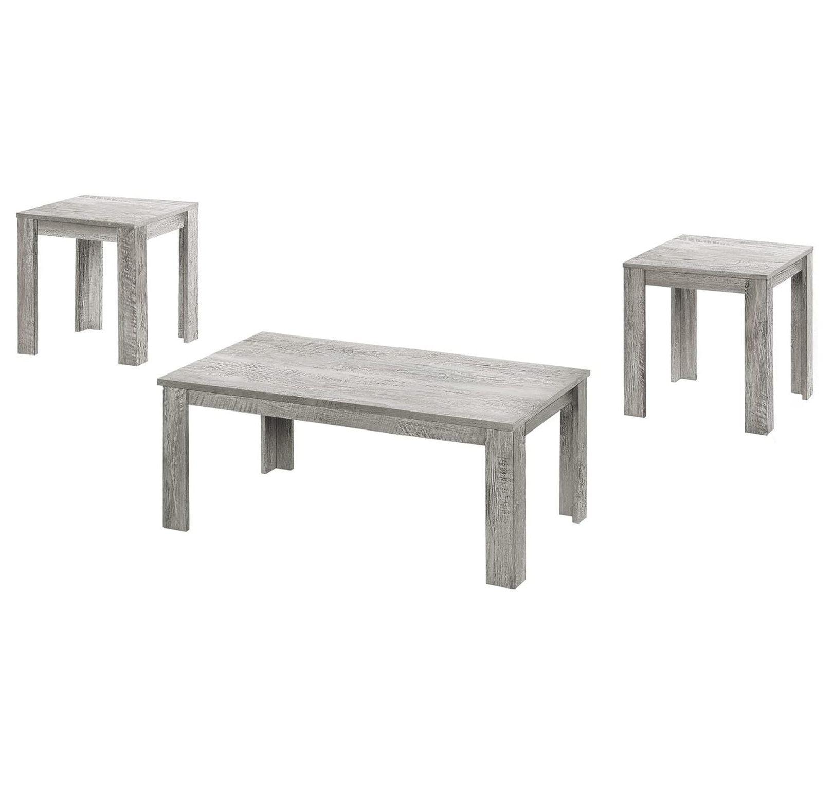 Monarch Specialties Table Set 3Pcs Set Coffee End Side Accent Living Room Laminate Grey Transitional