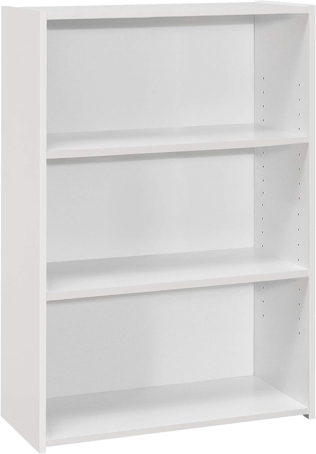 Adjustable Contemporary White 3-Shelf Bookcase