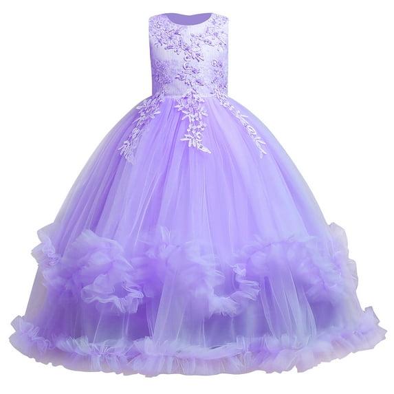 IBTOM CASTLE Vestidos de Desfile Bordados de Encaje Bohemio Floral de Princesa para Fiesta de Niños Boda Vestido Largo de Comunión Hinchado 11-12 Años Púrpura