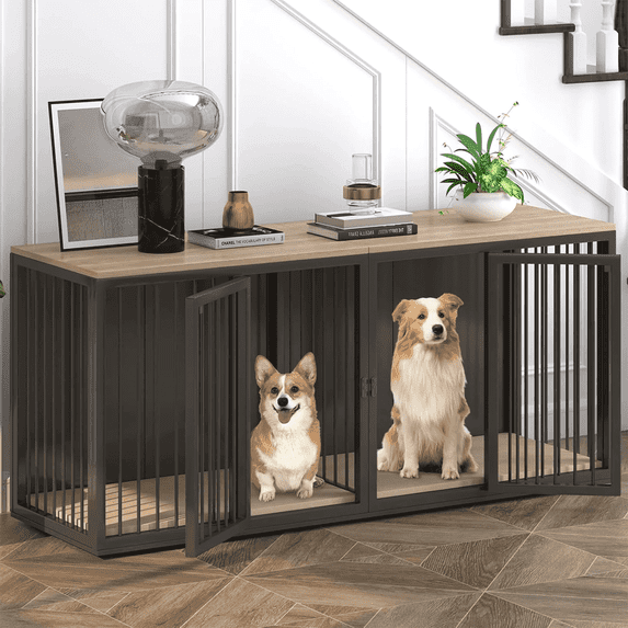 Tucker Murphy Pet™ Large Dog Crate Furniture for 2 Dogs, 71.6'' Steel Frame Dog Crate with Double Doors, Heavy Sturdy Dog Kennel
