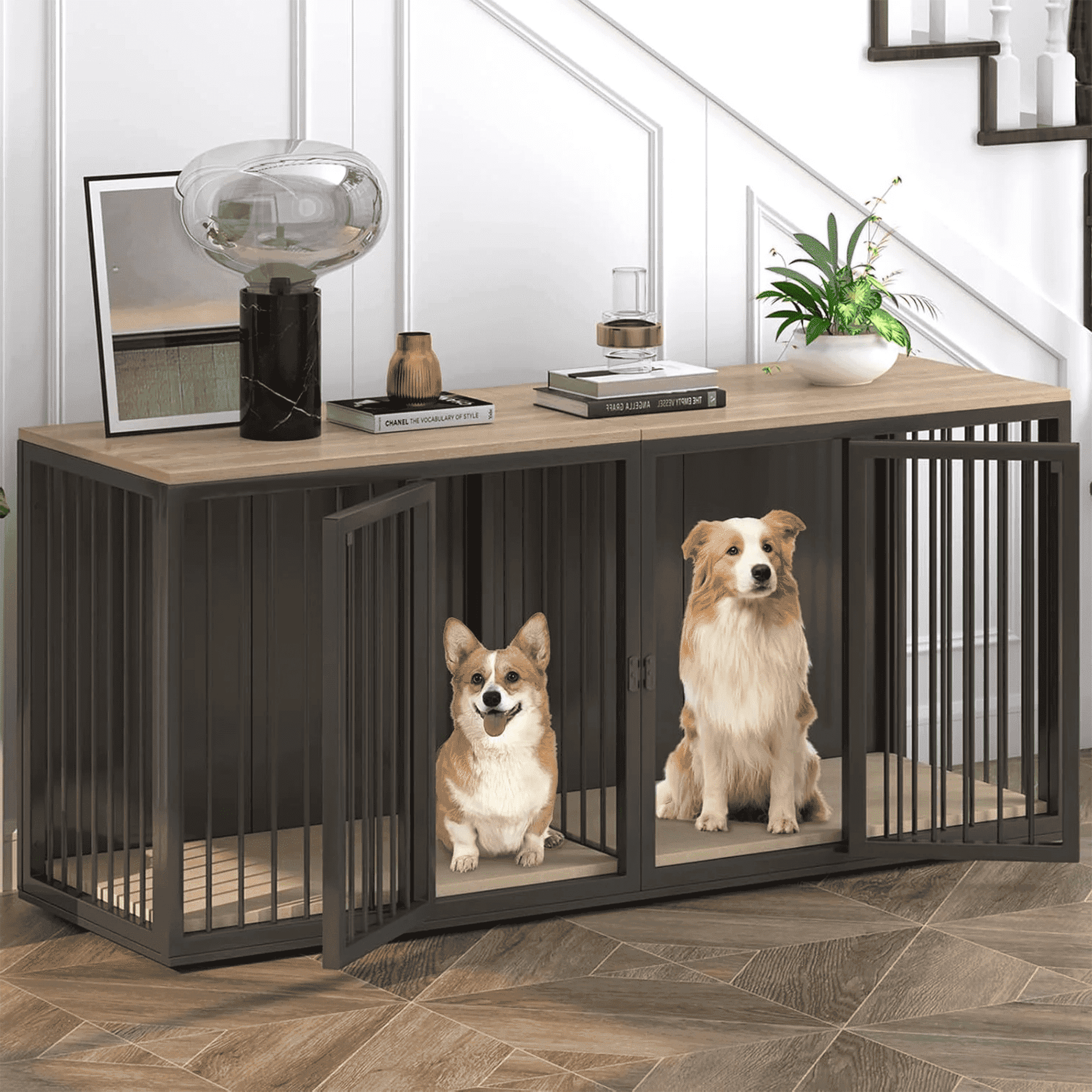 Tucker Murphy Pet™ Large Dog Crate Furniture for 2 Dogs, 71.6'' Steel Frame Dog Crate with Double Doors, Heavy Sturdy Dog Kennel