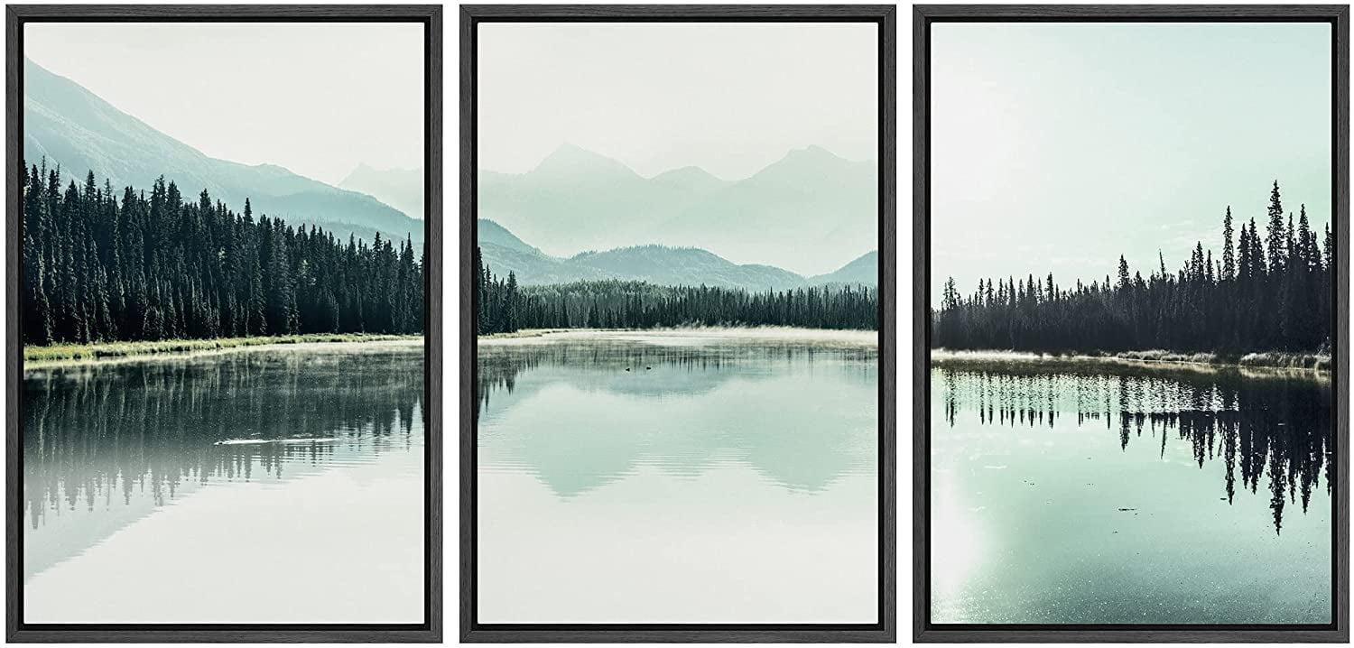 Nature Landscape " Teal Mountain Range, Lake And Forest Landscape " 3 - Pieces