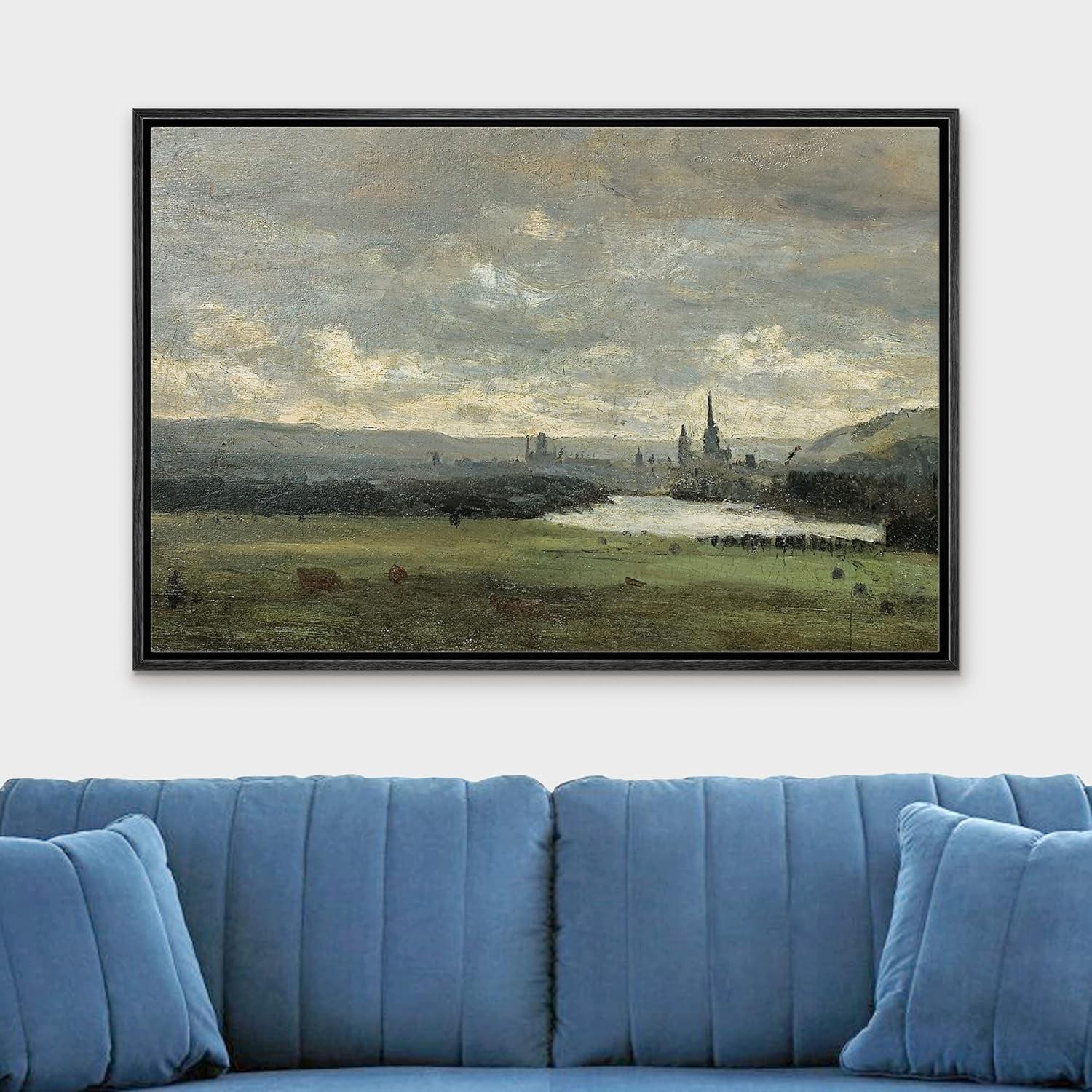 IDEA4WALL Rustic Countryside " IDEA4WALL Framed Canvas Print Wall Art Pastel Storm Cloud Valley Lake Landscape Nature Wilderness Illustrations Fine Art Decorative Rustic Multicolor For Living Room, Bedroom, Office "