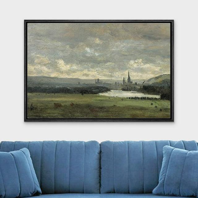 IDEA4WALL Rustic Countryside " IDEA4WALL Framed Canvas Print Wall Art Pastel Storm Cloud Valley Lake Landscape Nature Wilderness Illustrations Fine Art Decorative Rustic Multicolor For Living Room, Bedroom, Office "