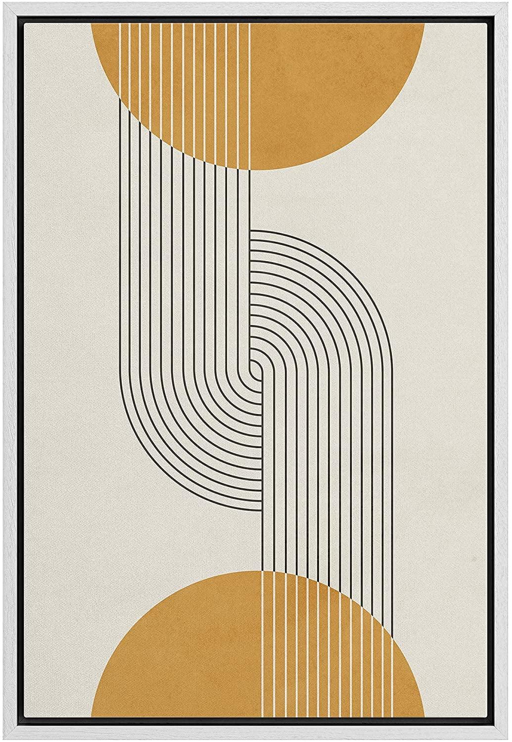 IDEA4WALL Mid Century Modern Boho Dark Line Art Illusions With Yellow Spheres - Graphic Art on Canvas