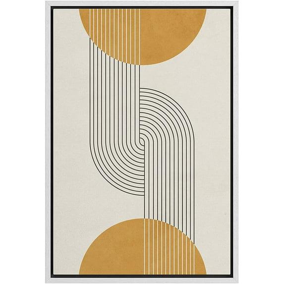Mid Century Modern Boho Dark Line Art Illusions With Yellow Spheres - Graphic Art on Canvas