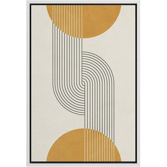 IDEA4WALL Mid Century Modern Boho Dark Line Art Illusions With Yellow Spheres - Graphic Art on Canvas