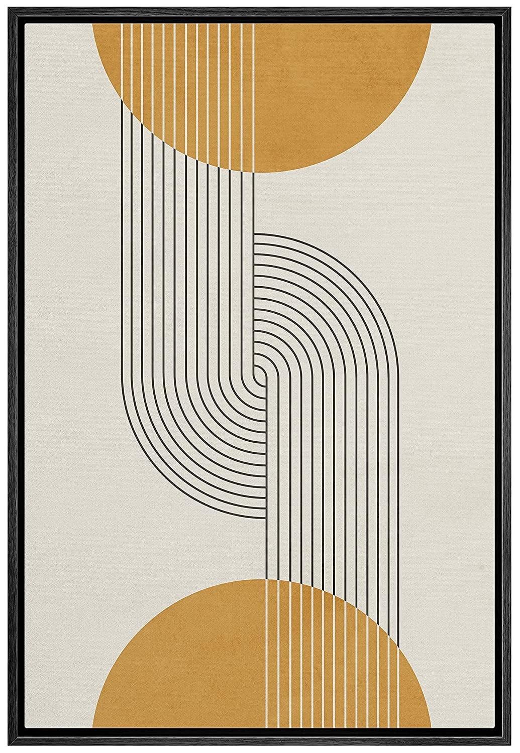 IDEA4WALL Mid Century Modern Boho Dark Line Art Illusions With Yellow Spheres - Graphic Art on Canvas