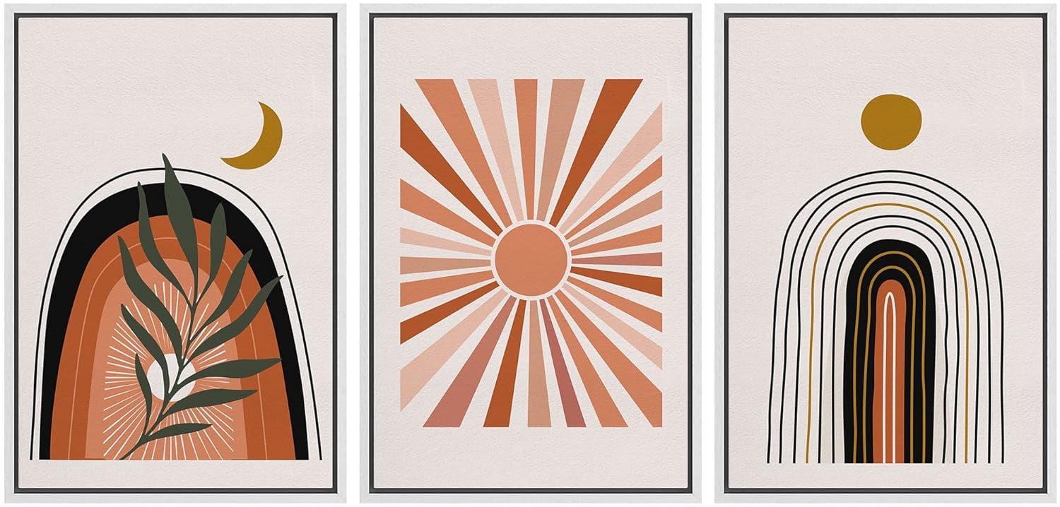 IDEA4WALL Mid Century Modern Boho IDEA4WALL Framed Canvas Print Wall Art Set Geometric Tropical Landscape Abstract Shapes Illustrations Minimalism Bohemian Decorative For Living Room, Bedroom, Office - 24"X36"X3 Natural