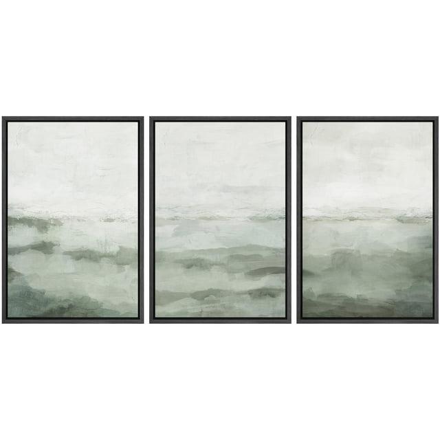 Sage Green Abstract Landscape Modern Organic Minimal Bedroom Framed Canvas Print 3 Pieces Wall Art