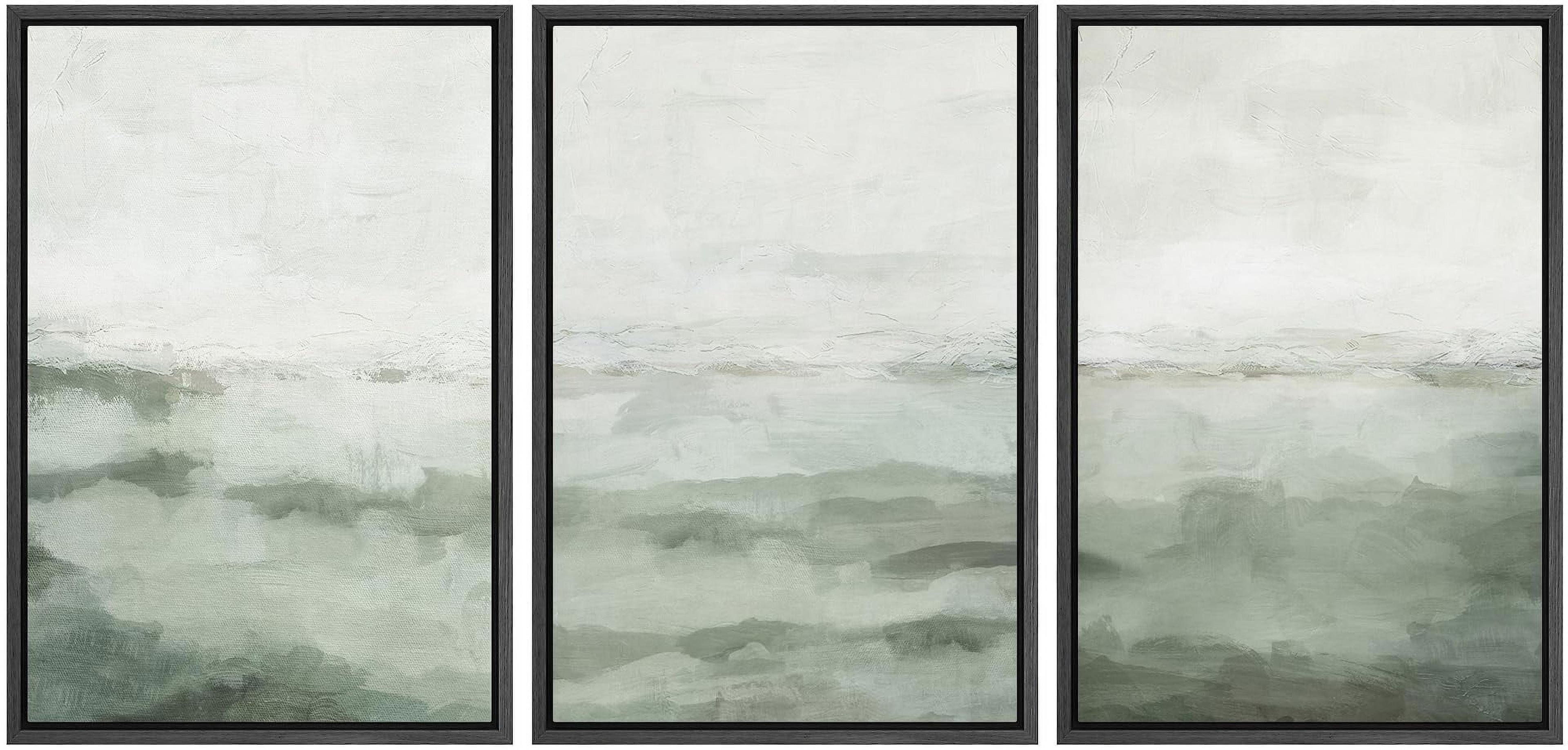 Sage Green Abstract Landscape Modern Organic Minimal Bedroom Framed Canvas Print 3 Pieces Wall Art