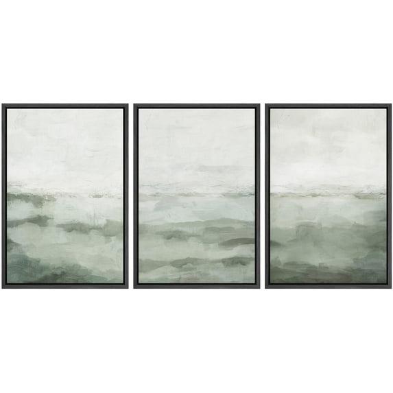 Sage Green Abstract Landscape Modern Organic Minimal Bedroom Framed Canvas Print 3 Pieces Wall Art