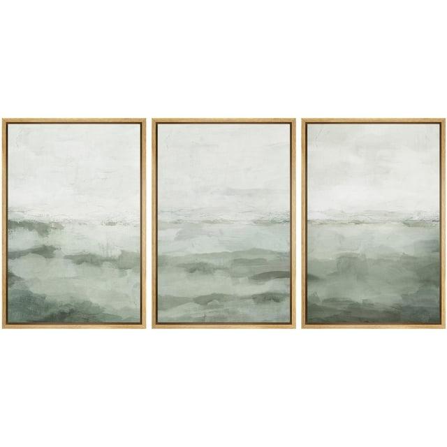IDEA4WALL Sage Green Abstract Landscape Modern Organic Minimal Bedroom Framed Canvas Print 3 Pieces Wall Art