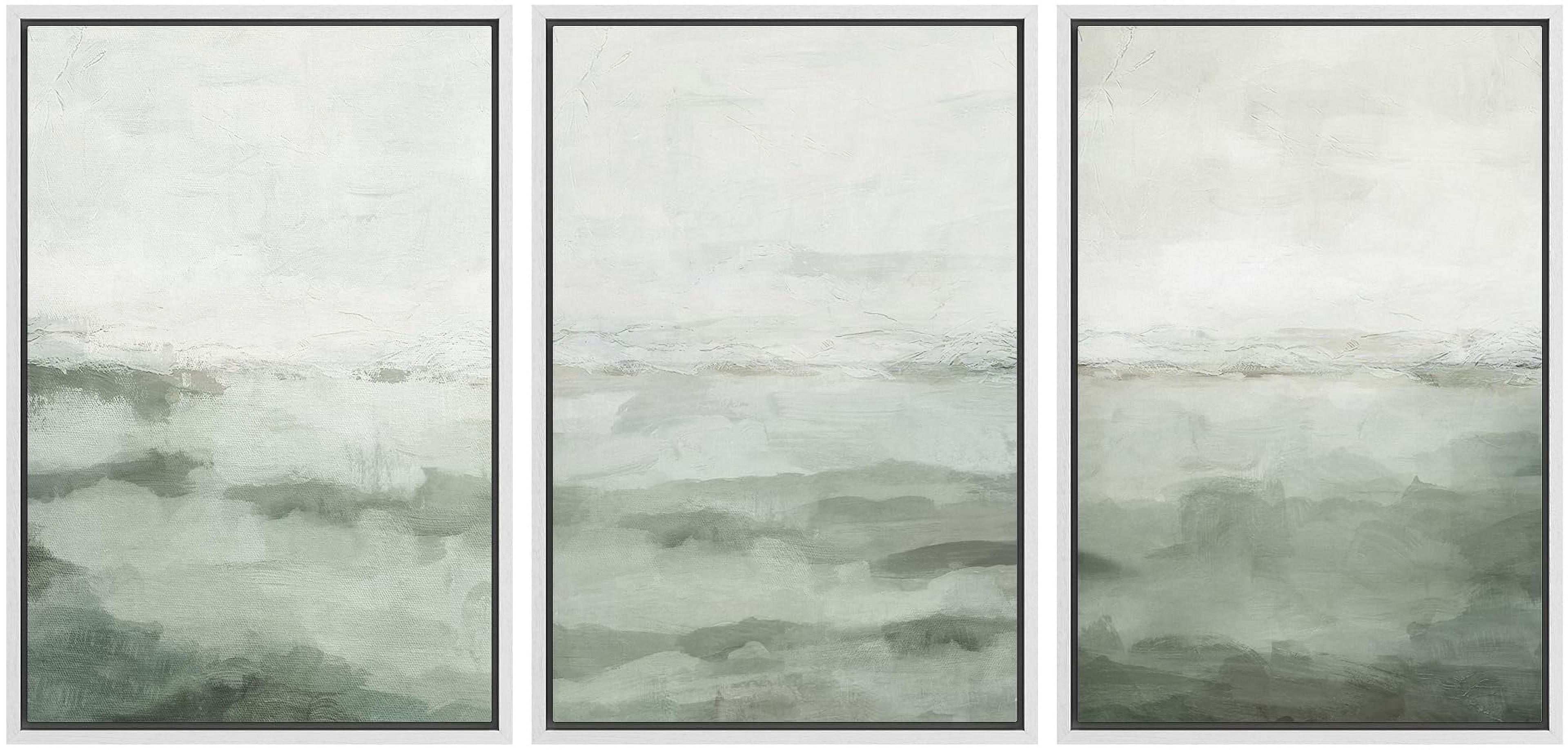 Sage Green Abstract Landscape Modern Organic Minimal Bedroom Framed Canvas Print 3 Pieces Wall Art