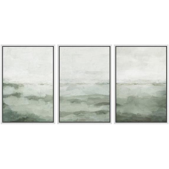 Sage Green Abstract Landscape Modern Organic Minimal Bedroom Framed Canvas Print 3 Pieces Wall Art