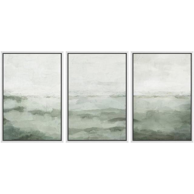 Sage Green Abstract Landscape Modern Organic Minimal Bedroom Framed Canvas Print 3 Pieces Wall Art