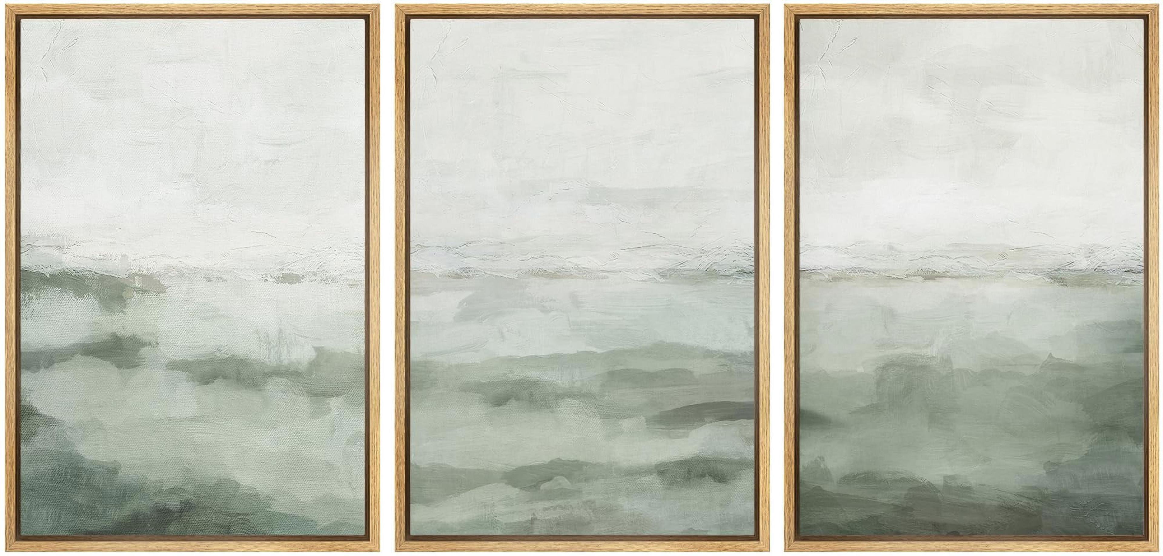 Sage Green Abstract Landscape Modern Organic Minimal Bedroom Framed Canvas Print 3 Pieces Wall Art