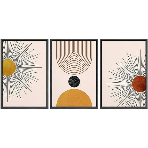 Mid Century Modern Boho Bright Nordic Abstract  Living Room Framed Canvas 3 Pieces Print Wall Art