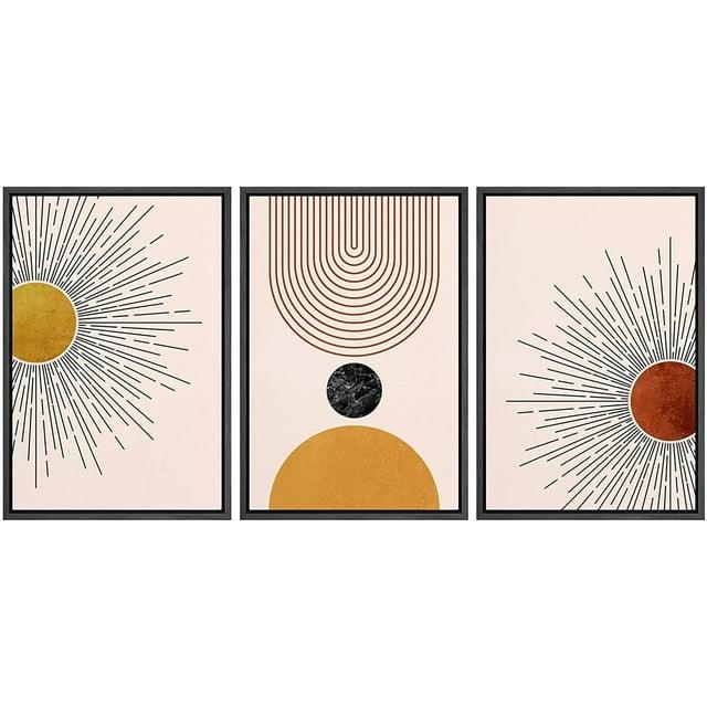 Mid Century Modern Boho Bright Nordic Abstract  Living Room Framed Canvas 3 Pieces Print Wall Art