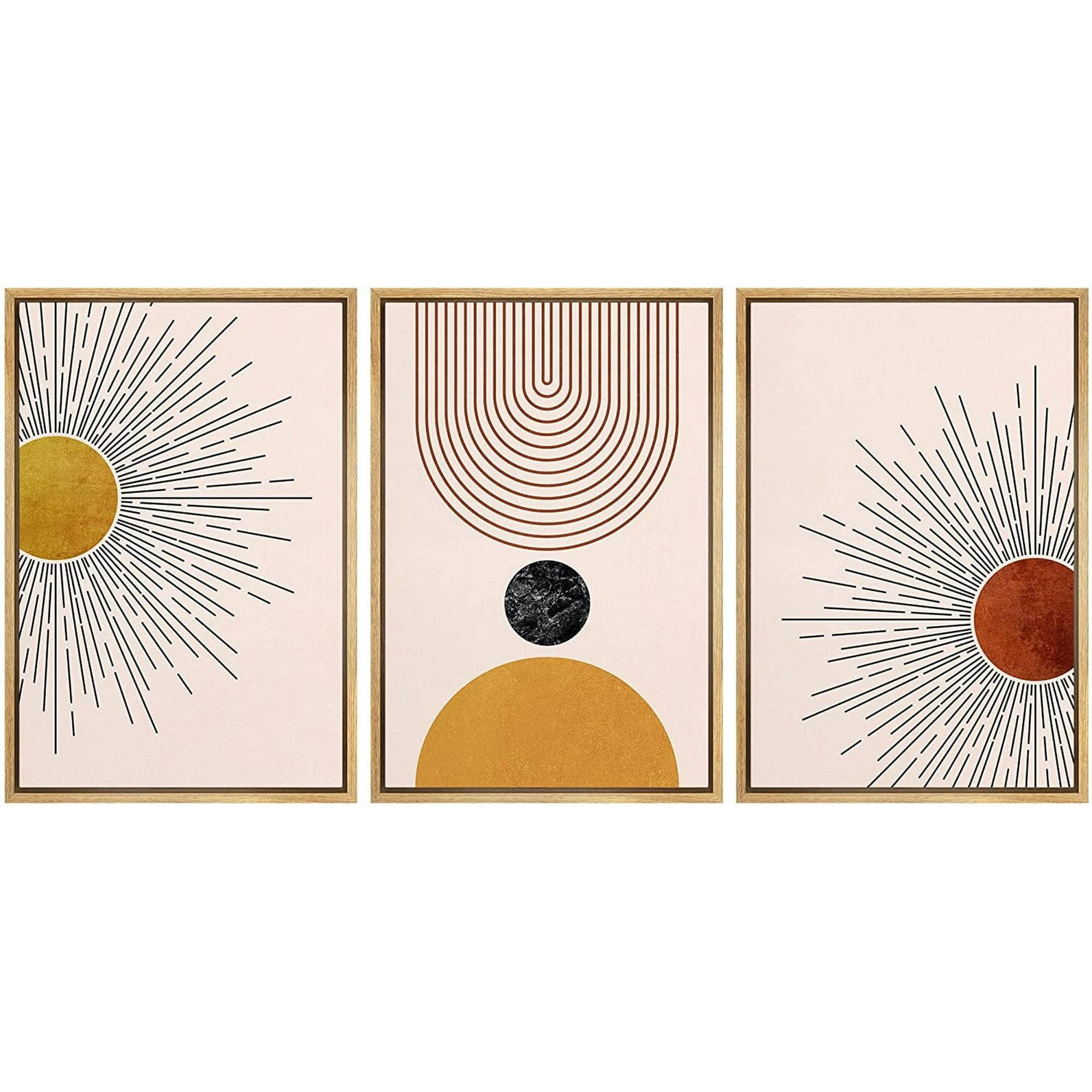 Mid Century Modern Boho Bright Nordic Abstract  Living Room Framed Canvas 3 Pieces Print Wall Art