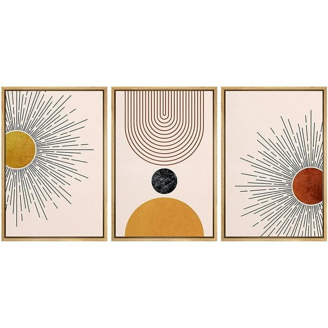 Mid Century Modern Boho Bright Nordic Abstract  Living Room Framed Canvas 3 Pieces Print Wall Art