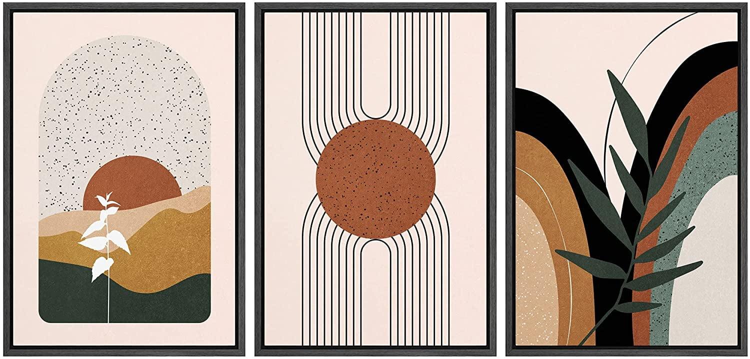 IDEA4WALL Mid Century Modern Boho IDEA4WALL Framed Canvas Print Wall Art Set Geometric Tropical Landscape Abstract Shapes Illustrations Minimalism Bohemian Decorative For Living Room, Bedroom, Office - 24"X36"X3 Natural