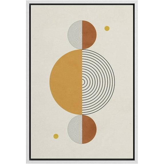 IDEA4WALL Mid Century Modern Boho Dark Line Art Illusions With Yellow Spheres - Graphic Art on Canvas